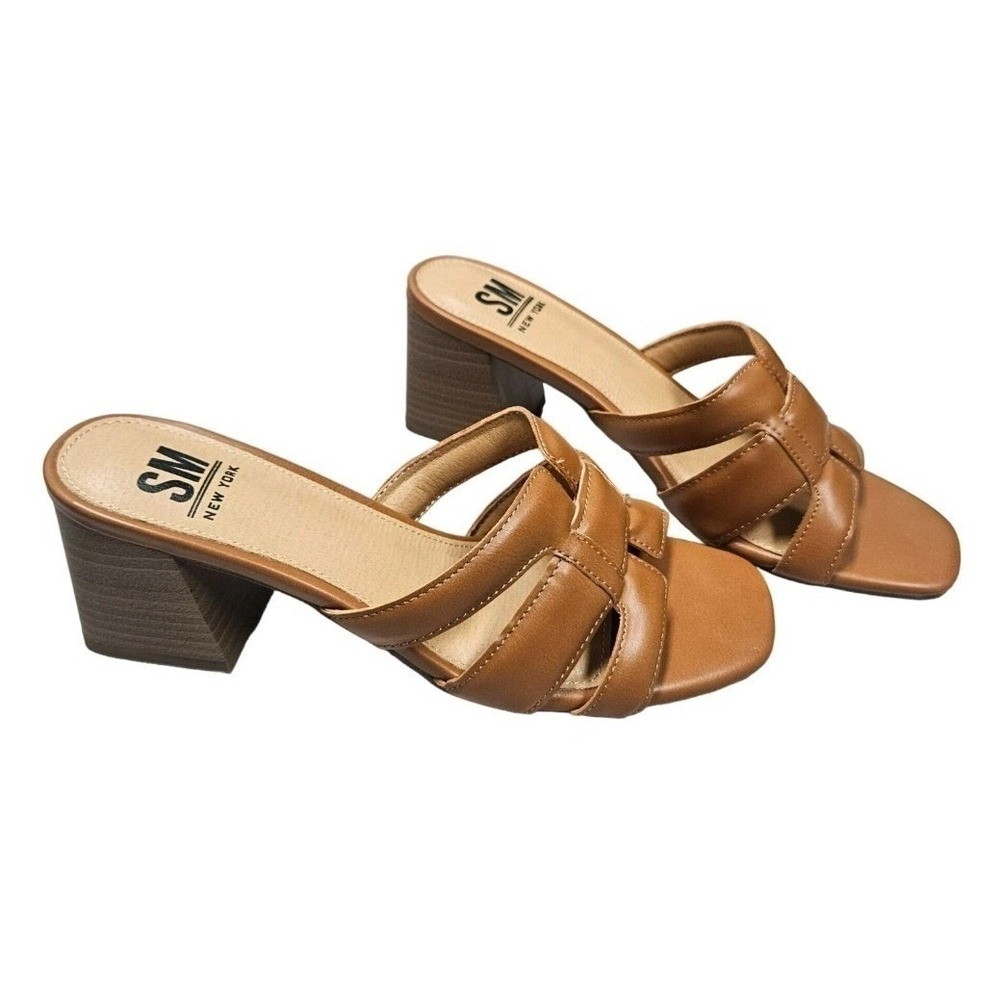 SM New York Ina Tan Heeled Sandals Women's Size 8.5M Slide Block Heel